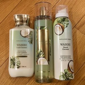 NWT Bath & Body Works Waikiki Beach Coconut 3 Piece Set